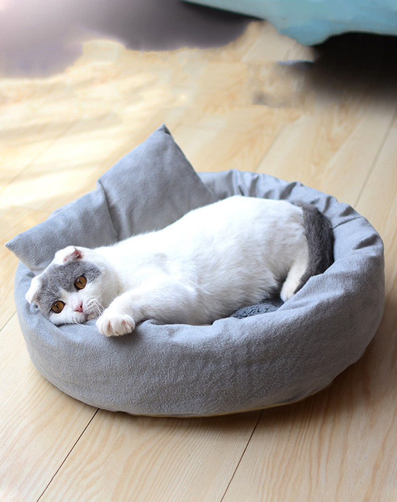 KFX-0577597 Soft Velvet Cotton Cat Litter Bed with Non-Slip Oxford Base, Egg Tart Shape, 35cm Diameter