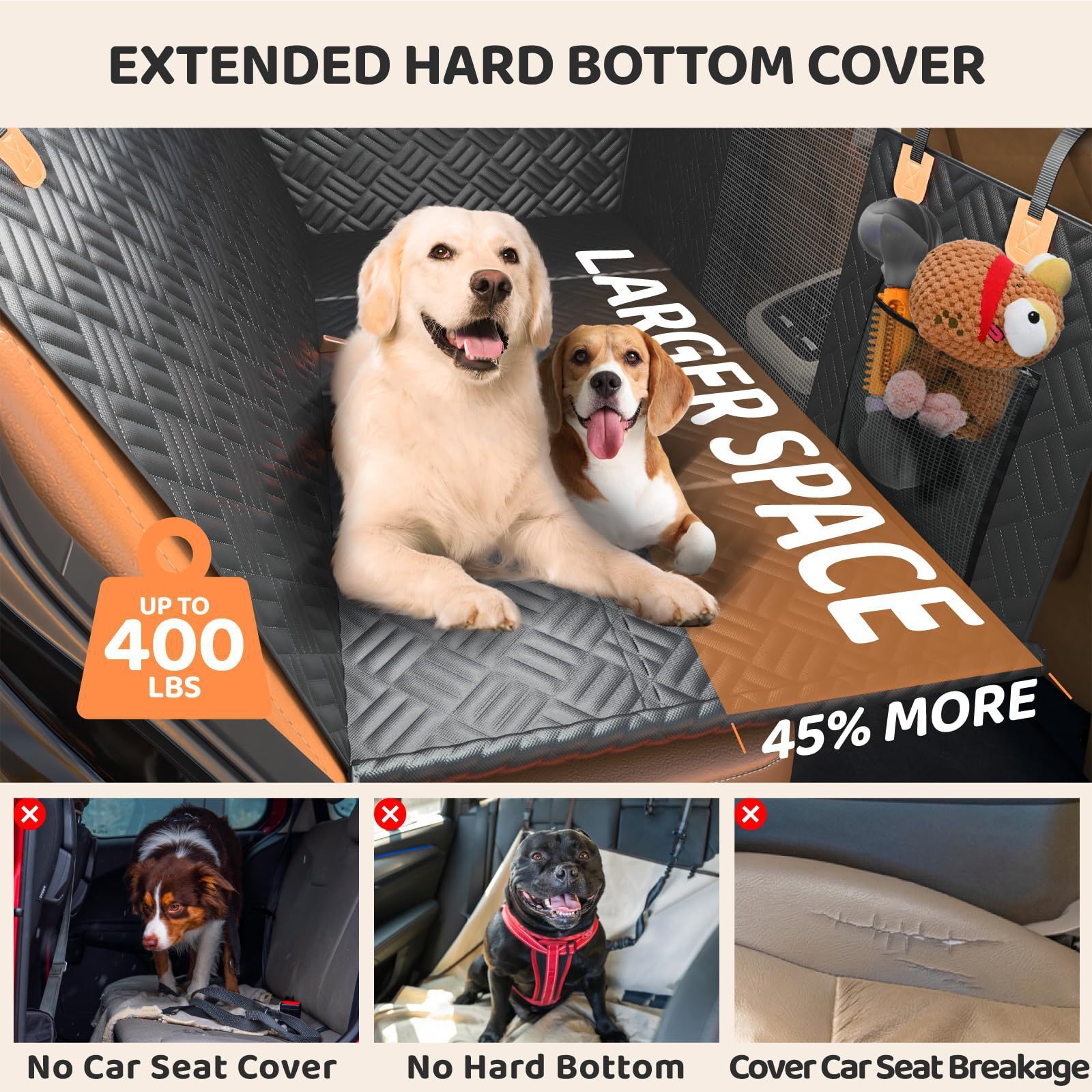 KFX-0578365 Rear Seat Dog Mat - Black Cloth Car Protector for Pets