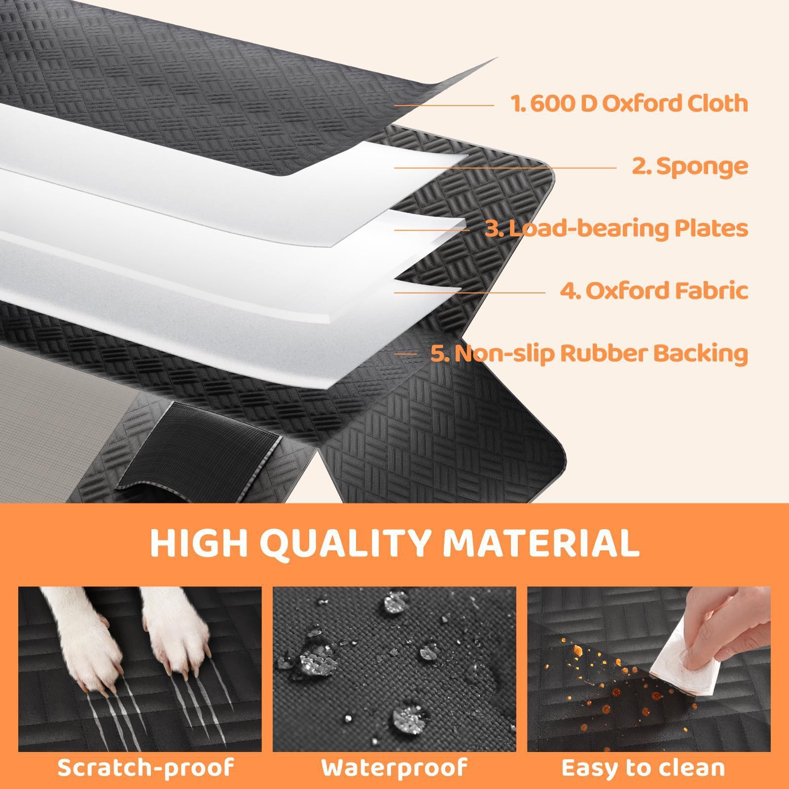 KFX-0578365 Rear Seat Dog Mat - Black Cloth Car Protector for Pets