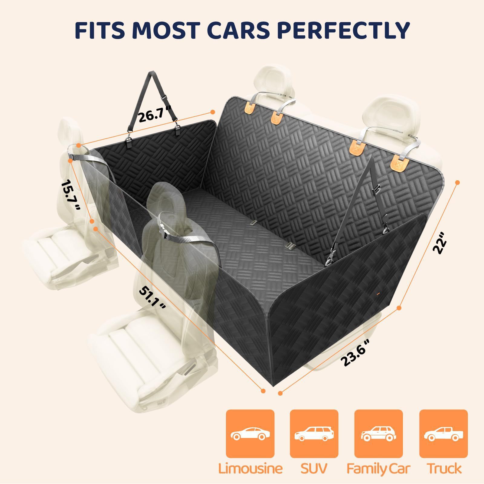 KFX-0578365 Rear Seat Dog Mat - Black Cloth Car Protector for Pets