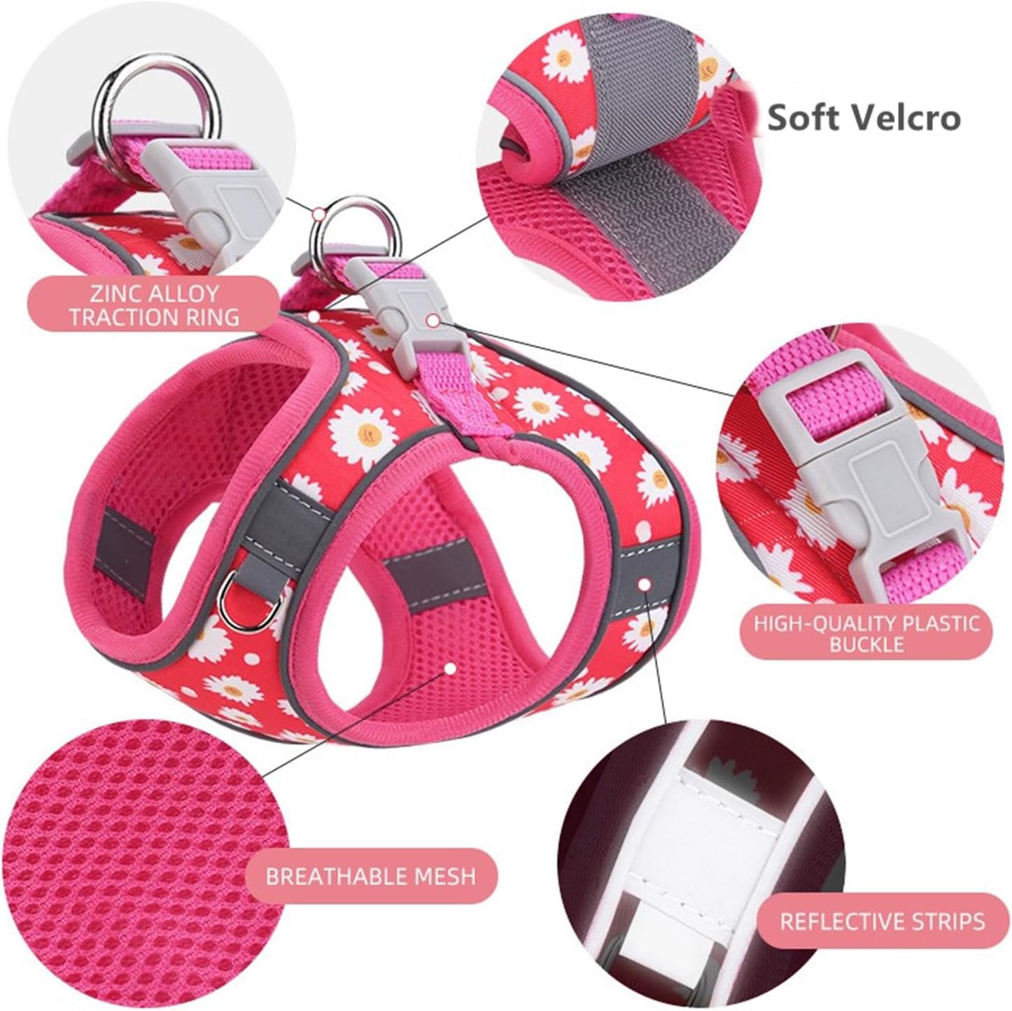 KFX-0579133 Reflective No Pull Adjustable Soft Mesh Dog Harness and Leash Set for Small to Medium Dogs