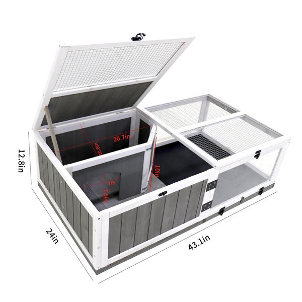 KFX-0582973 Indoor and Outdoor Wooden Turtle Habitat with Enclosed Rest and Water Areas