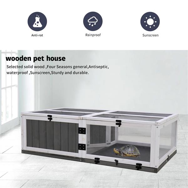KFX-0582973 Indoor and Outdoor Wooden Turtle Habitat with Enclosed Rest and Water Areas