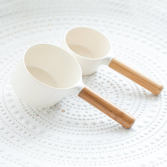 KFX-0585277 Bamboo Handle Dog Food Spoon - Melamine Resin, Milky White, Two Sizes Available