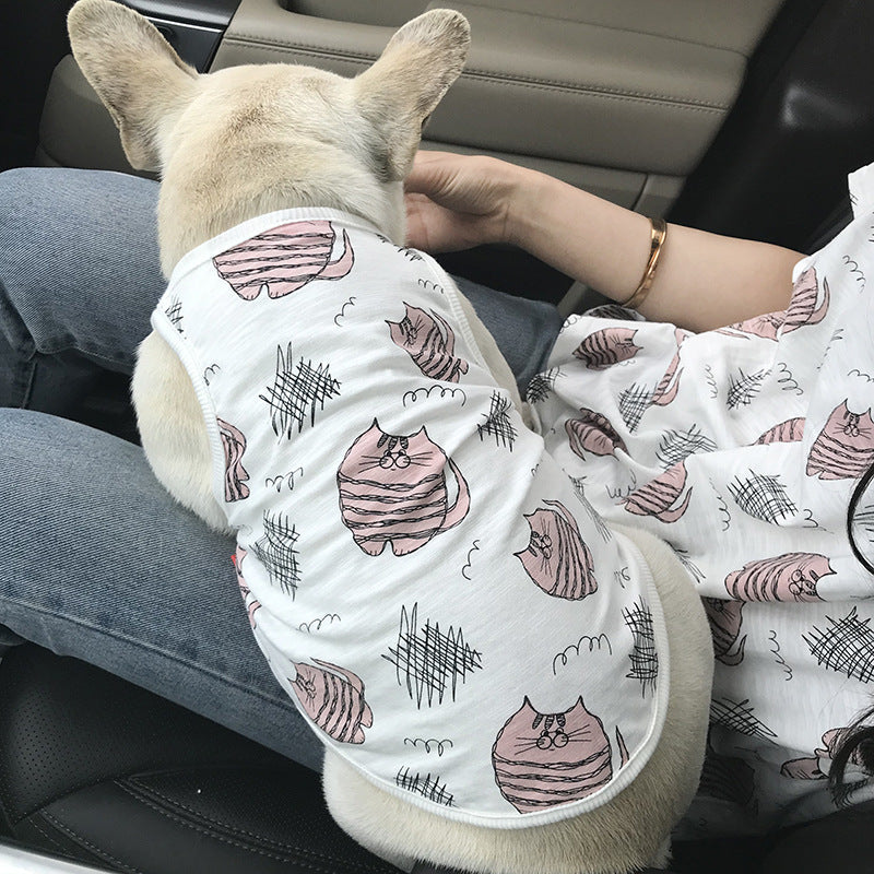 KFX-0585661 Stylish Blue Cotton Vest for Small Dogs and Matching Adult Outfit