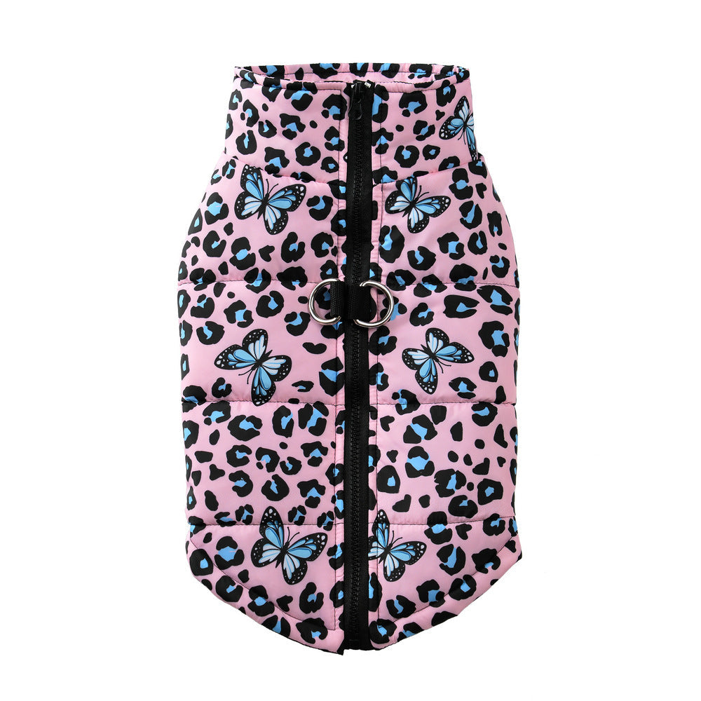 KFX-0587453 Warm Polyester Winter Dog Dress - Stylish Options in Purple Butterfly, Leopard Print, Christmas Green & Red, Sizes S-5XL