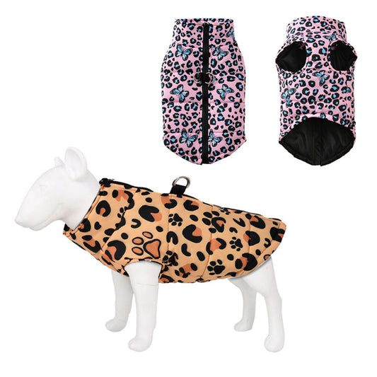 KFX-0587453 Warm Polyester Winter Dog Dress - Stylish Options in Purple Butterfly, Leopard Print, Christmas Green & Red, Sizes S-5XL