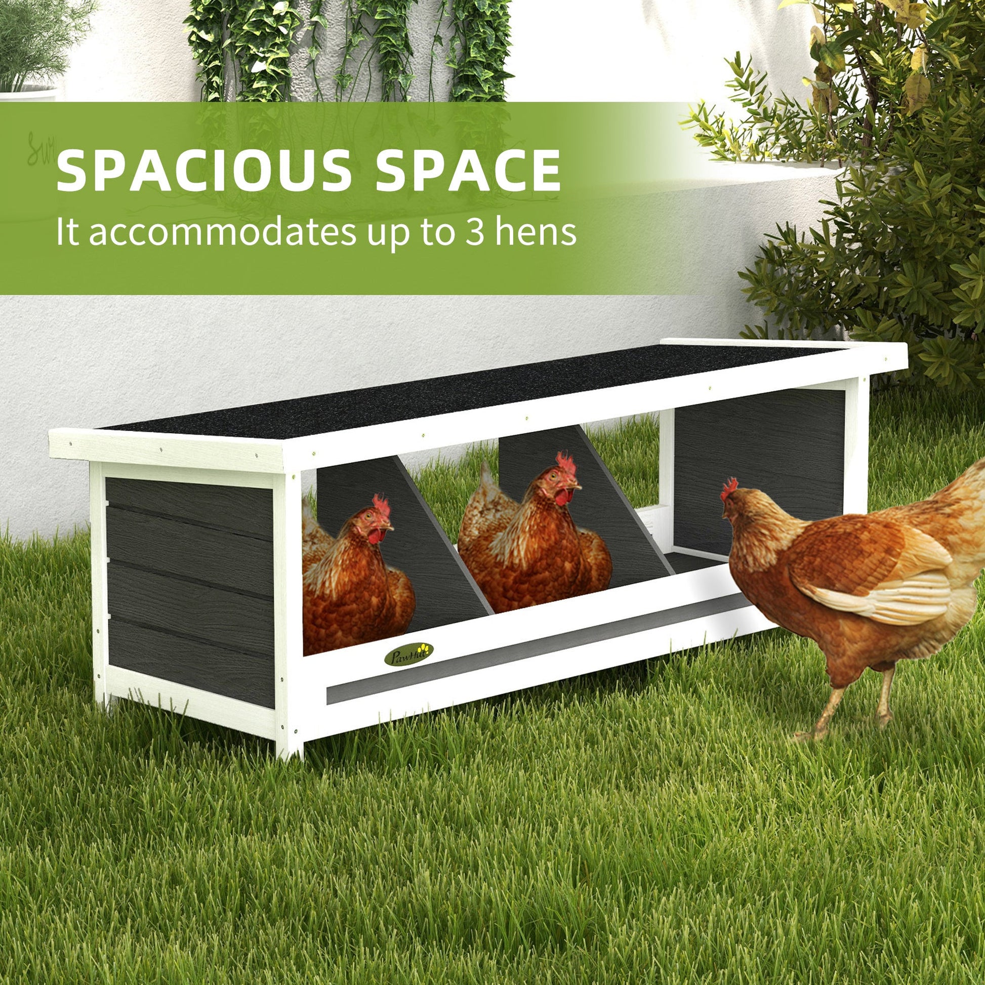 KFX-0588733 Wood Nesting Box for Up to 3 Chickens with Weather-Resistant Asphalt Roof, Gray Finish