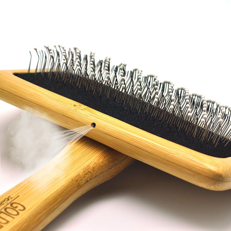 KFX-0590653 Bamboo Wood Air Cushion Needle Comb for Pet Grooming - Original Bamboo, Sizes S, M, L