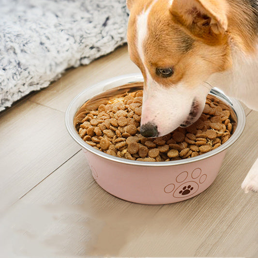 KFX-0591037 Non-Slip Stainless Steel Pet Bowl with Colorful Footprint Design - Available in Multiple Sizes