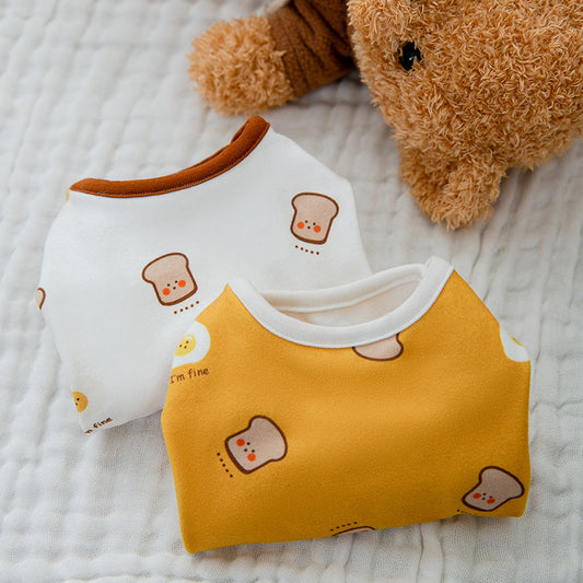KFX-0591421 Cute Cartoon Dog Shirt in Terry Fabric - Yellow & White, Sizes XS to 3XL