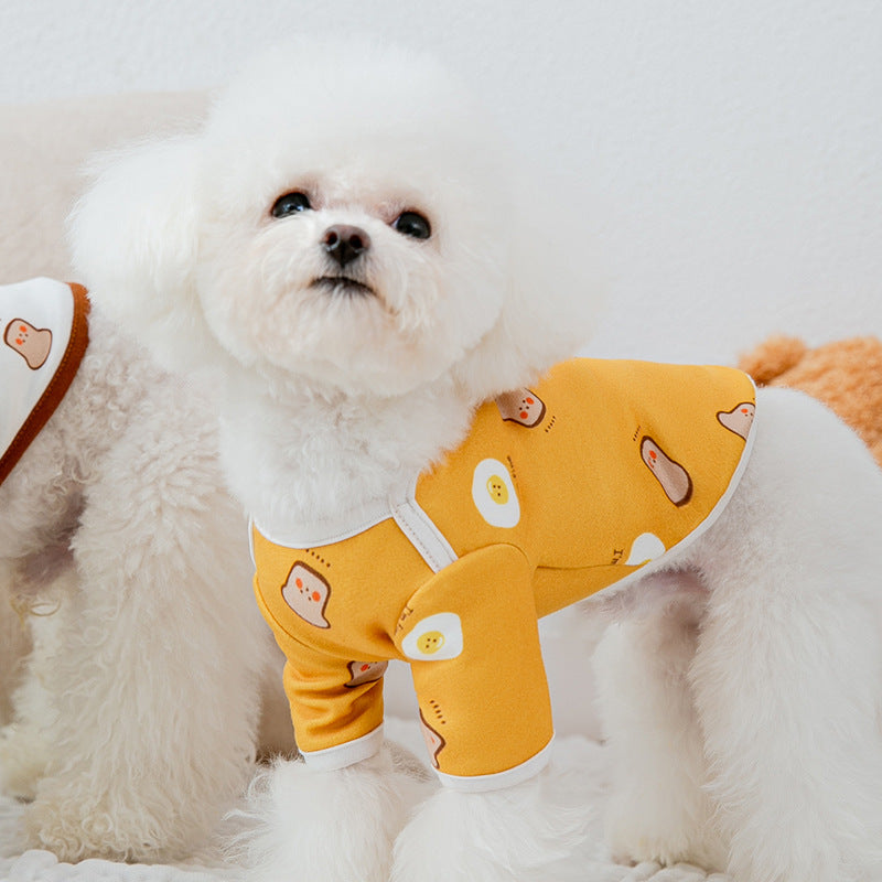 KFX-0591421 Cute Cartoon Dog Shirt in Terry Fabric - Yellow & White, Sizes XS to 3XL