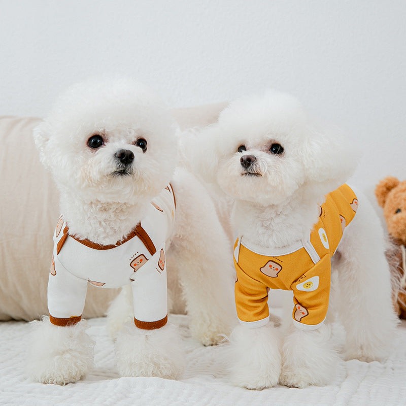 KFX-0591421 Cute Cartoon Dog Shirt in Terry Fabric - Yellow & White, Sizes XS to 3XL