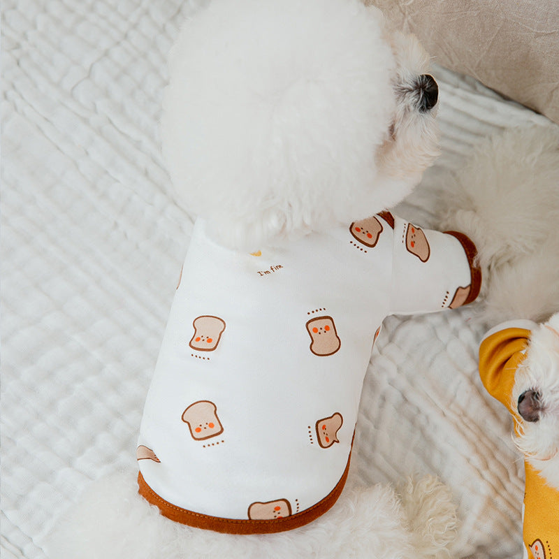 KFX-0591421 Cute Cartoon Dog Shirt in Terry Fabric - Yellow & White, Sizes XS to 3XL