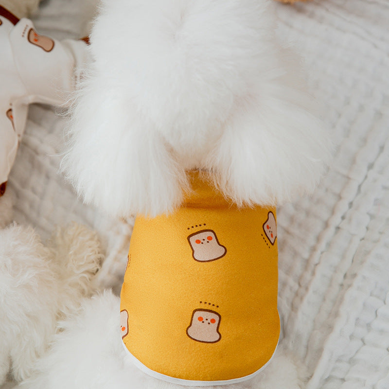KFX-0591421 Cute Cartoon Dog Shirt in Terry Fabric - Yellow & White, Sizes XS to 3XL