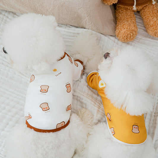 KFX-0591421 Cute Cartoon Dog Shirt in Terry Fabric - Yellow & White, Sizes XS to 3XL