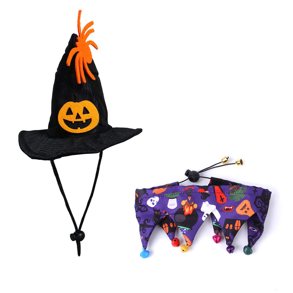 KFX-0592445 Skull Pattern Hat and Scarf Set with Cat Cape and Spider Web Design