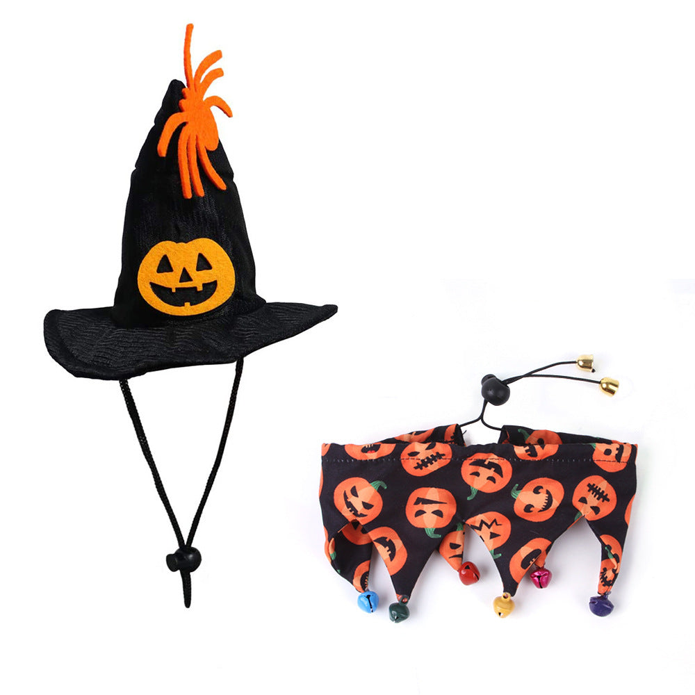 KFX-0592445 Skull Pattern Hat and Scarf Set with Cat Cape and Spider Web Design