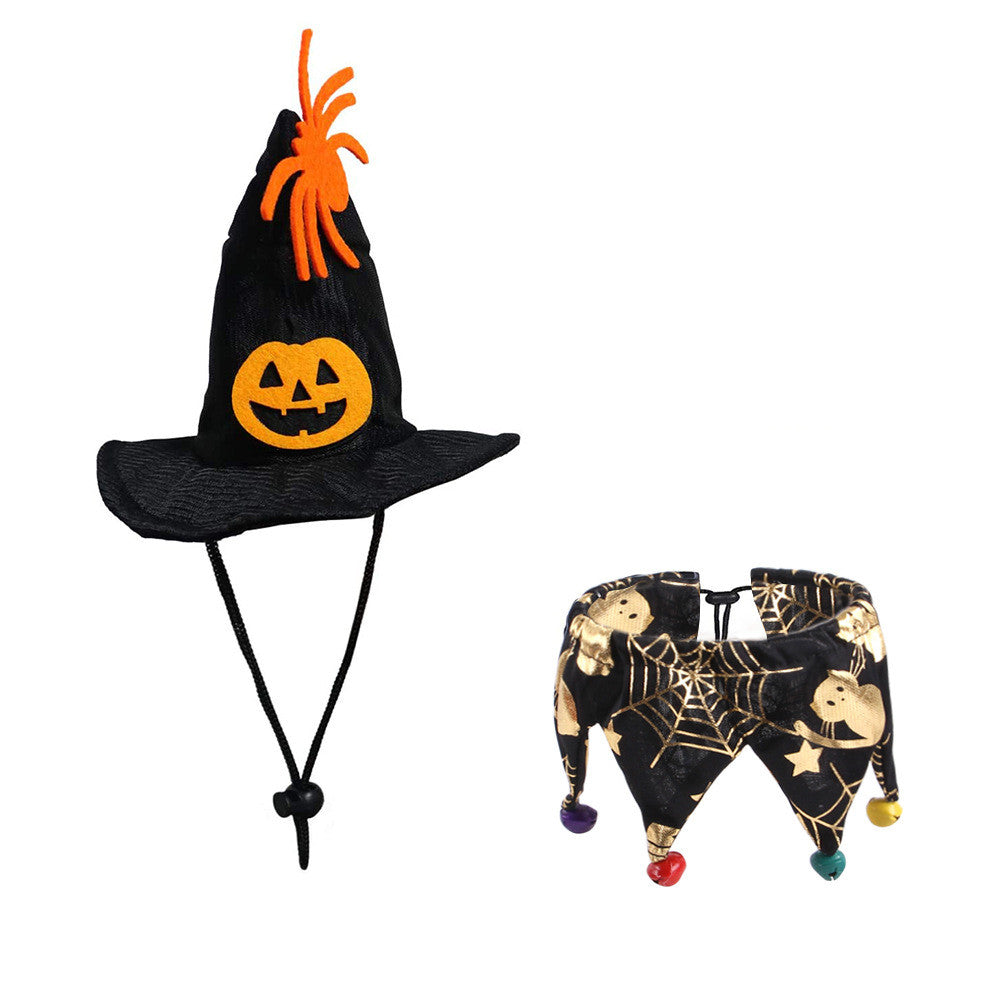 KFX-0592445 Skull Pattern Hat and Scarf Set with Cat Cape and Spider Web Design