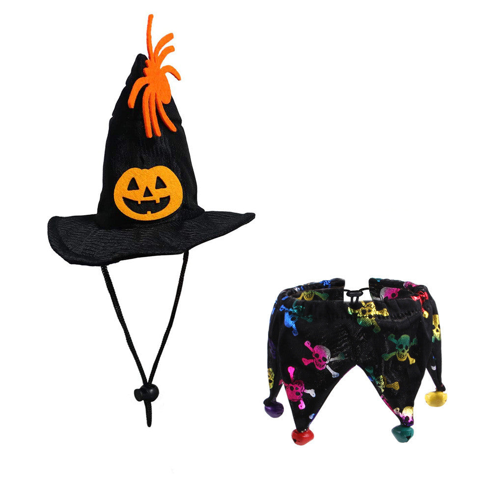 KFX-0592445 Skull Pattern Hat and Scarf Set with Cat Cape and Spider Web Design
