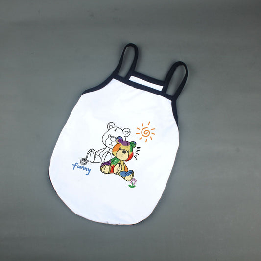 KFX-0595389 Casual Cotton Pet Camisole with Sun Bear Pattern in White and Black