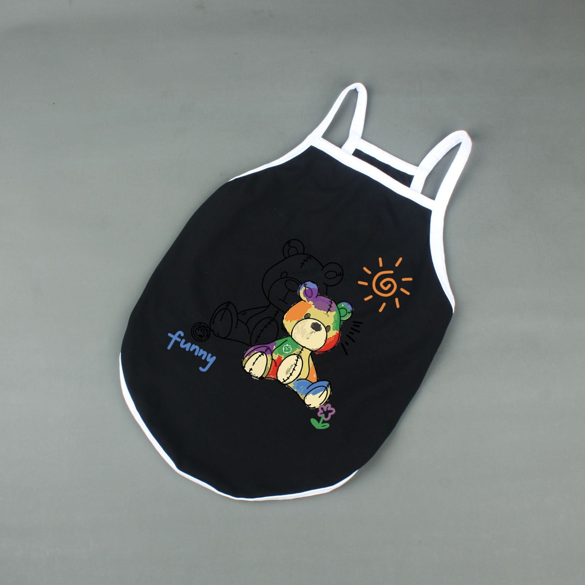 KFX-0595389 Casual Cotton Pet Camisole with Sun Bear Pattern in White and Black