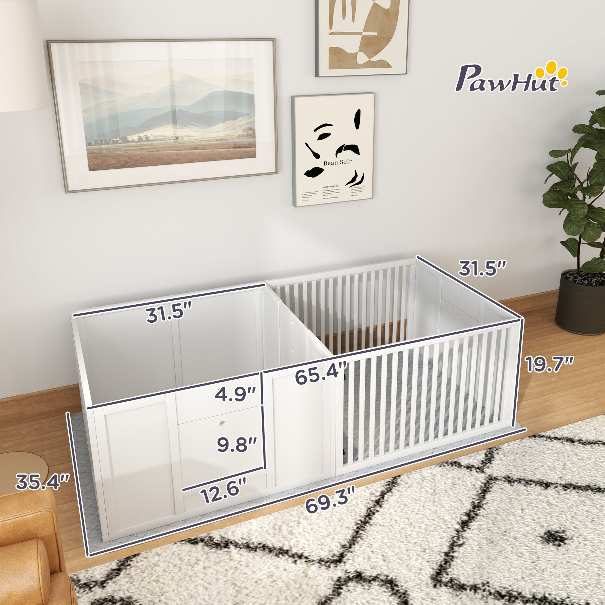 KFX-0596285 Dog Whelping Box with Adjustable Door and Waterproof Pee Pad for All Breed Sizes, 65" x 31.5"