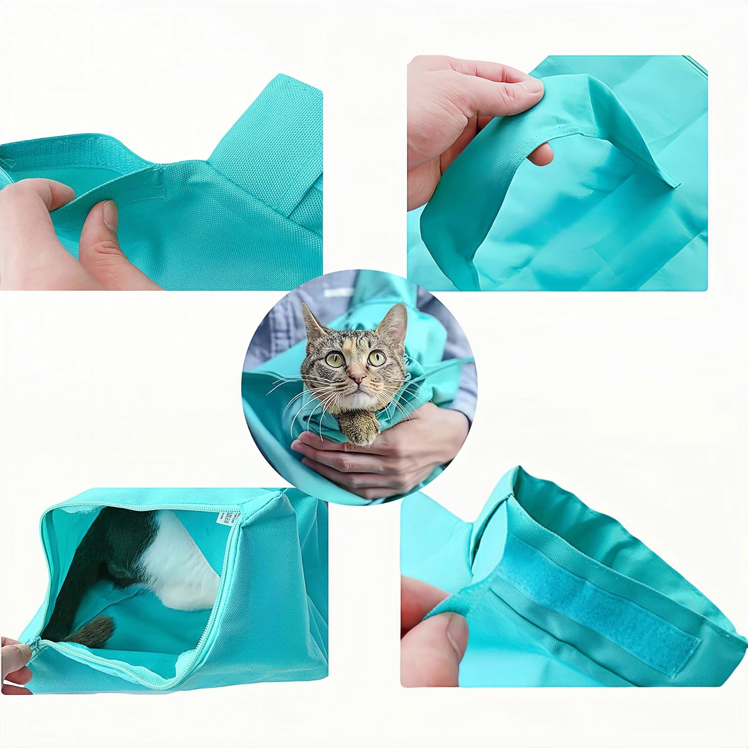 KFX-0597053 Foldable Cat Carrier Pouch for Nail Trimming - Soft Green & Black Tote Bag Design, Ideal for Adult Cats and Puppies