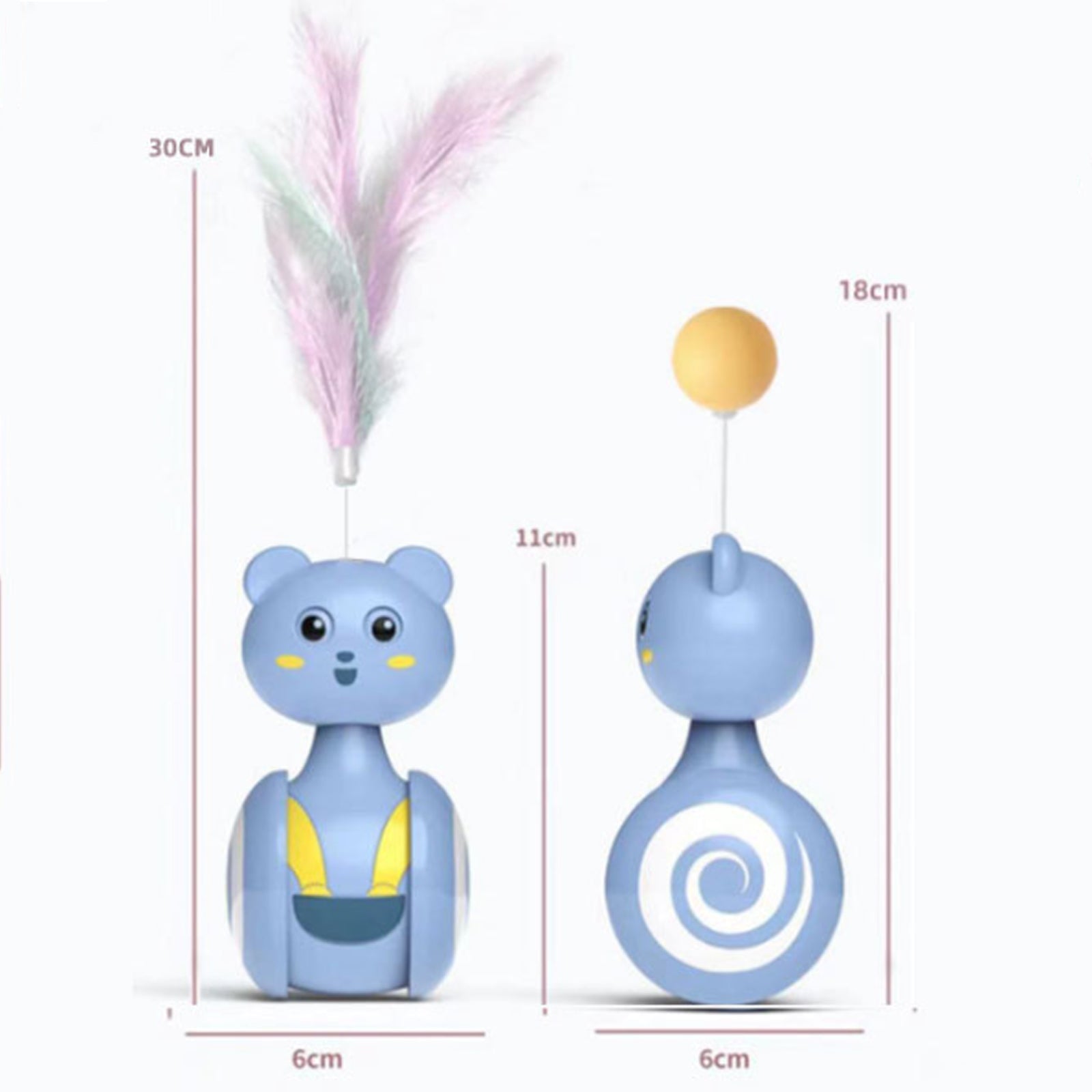 KFX-0598077 Interactive Feather Toy for Cats - Tumbler Rolling Teaser with Rotating Ball, Pink/Blue