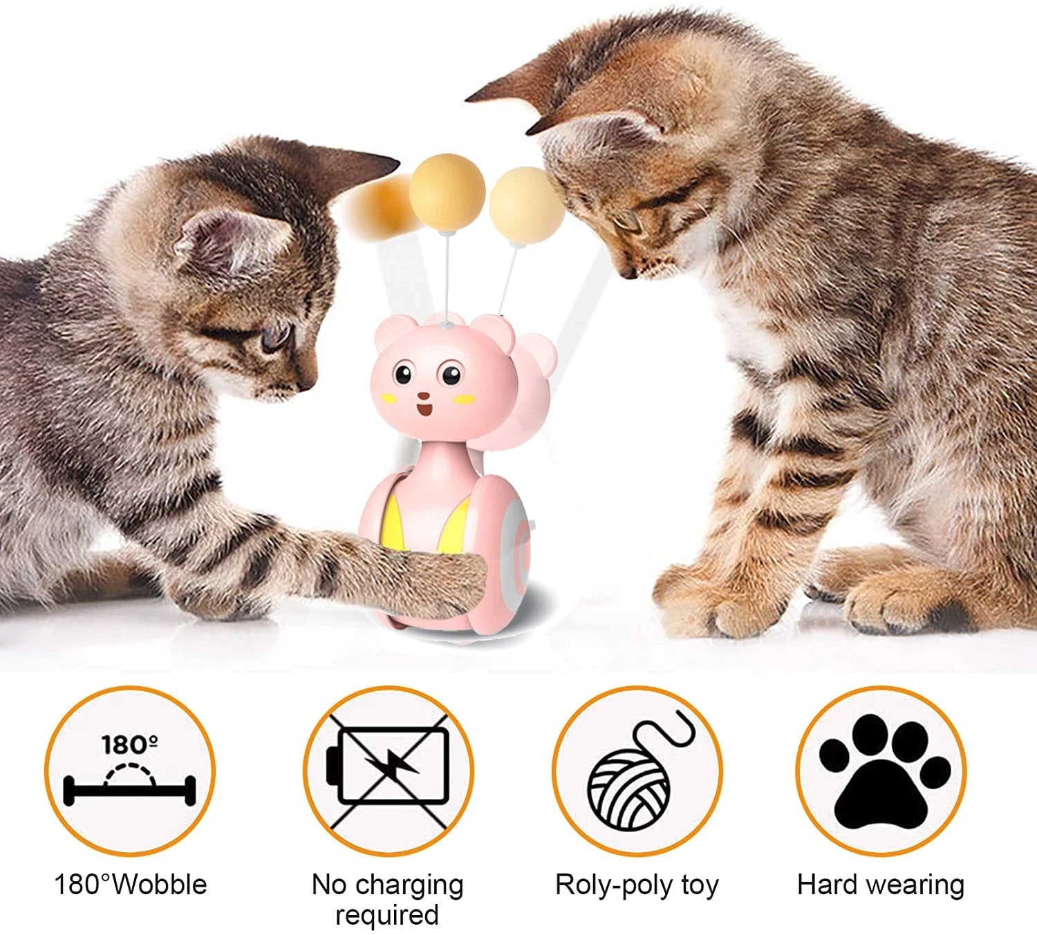 KFX-0598077 Interactive Feather Toy for Cats - Tumbler Rolling Teaser with Rotating Ball, Pink/Blue
