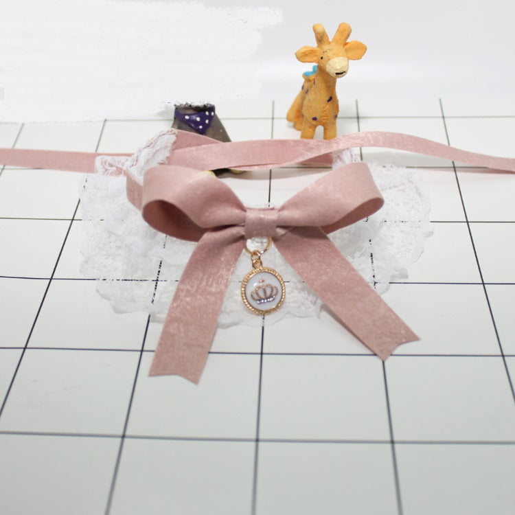 KFX-0598205 Lace Bowknot Bib for Small Dogs and Kittens - Lightweight Adjustable Saliva Towel