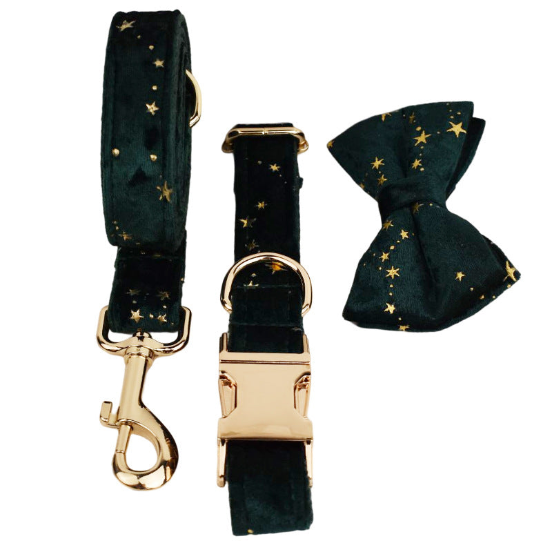 KFX-0599869 Velvet Pet Collar with Scalable Traction Rope and Bow Tie - Adjustable Fit for Dogs