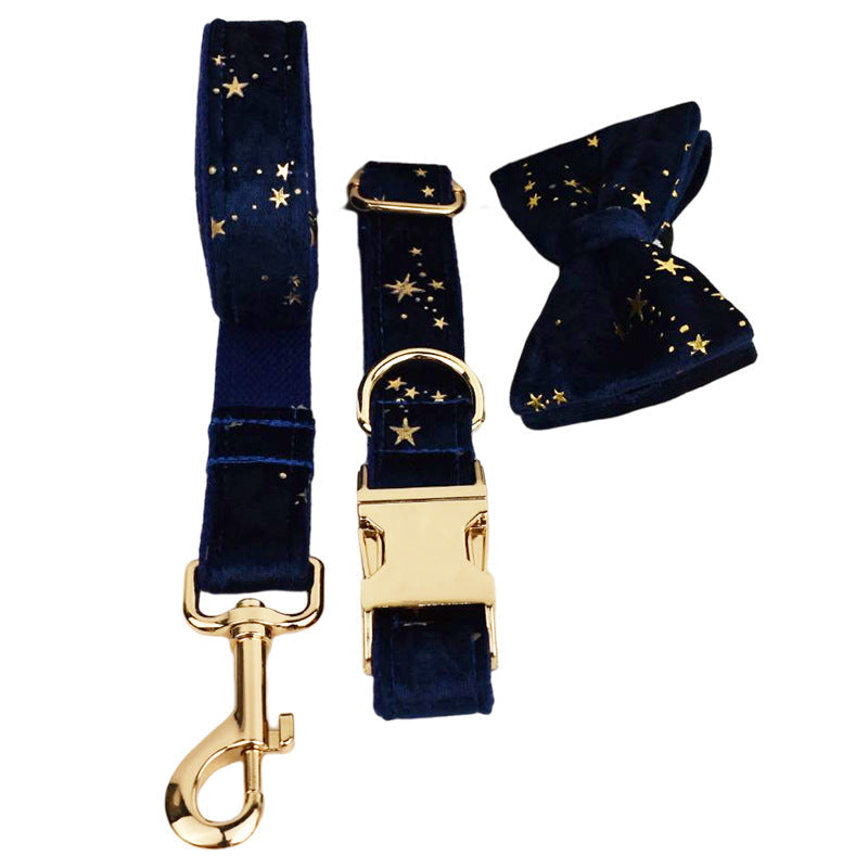 KFX-0599869 Velvet Pet Collar with Scalable Traction Rope and Bow Tie - Adjustable Fit for Dogs