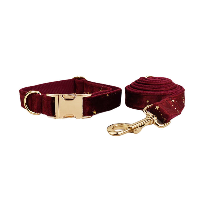 KFX-0599869 Velvet Pet Collar with Scalable Traction Rope and Bow Tie - Adjustable Fit for Dogs