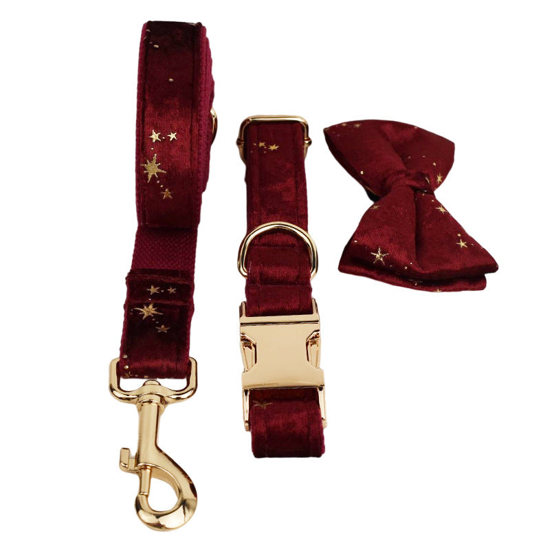 KFX-0599869 Velvet Pet Collar with Scalable Traction Rope and Bow Tie - Adjustable Fit for Dogs