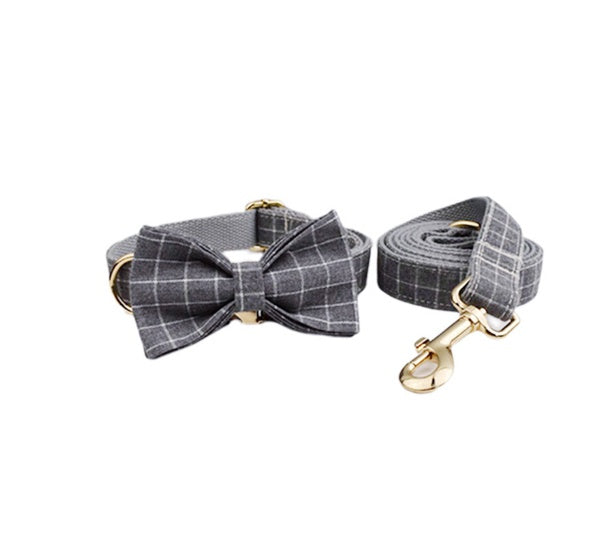 KFX-0599869 Velvet Pet Collar with Scalable Traction Rope and Bow Tie - Adjustable Fit for Dogs