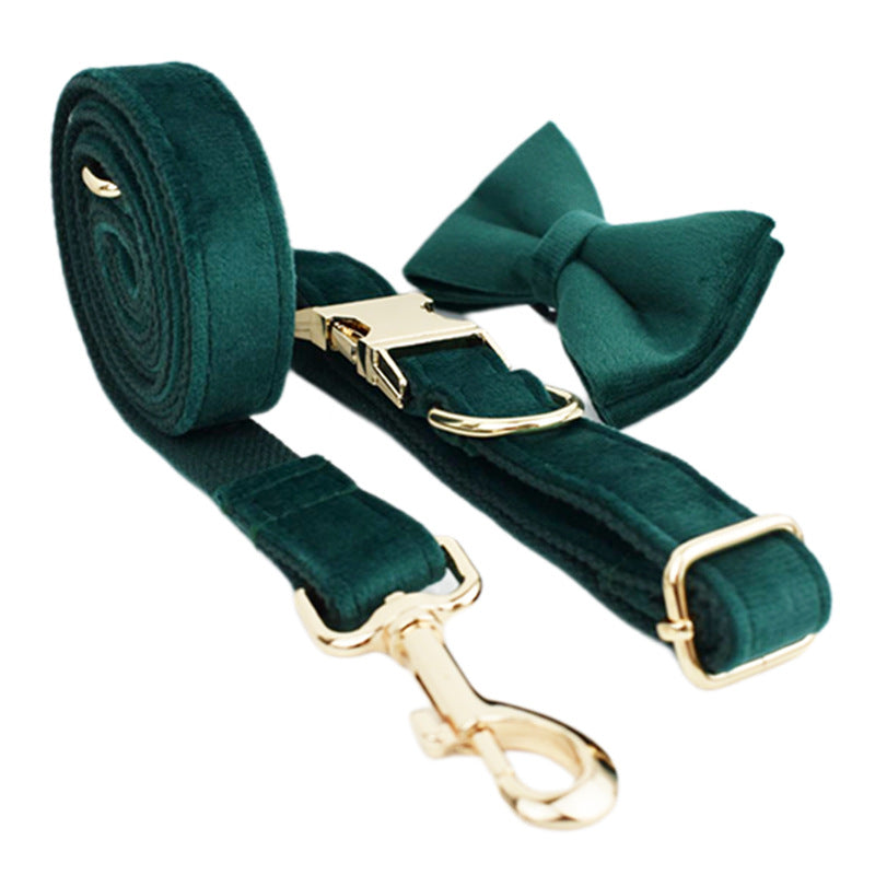 KFX-0599869 Velvet Pet Collar with Scalable Traction Rope and Bow Tie - Adjustable Fit for Dogs