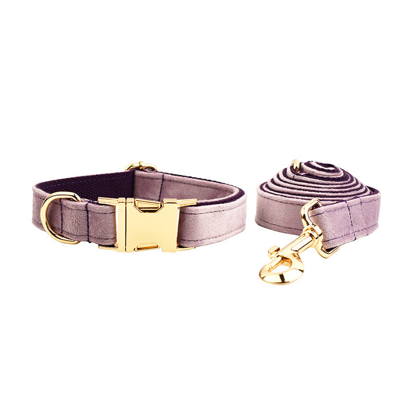 KFX-0599869 Velvet Pet Collar with Scalable Traction Rope and Bow Tie - Adjustable Fit for Dogs