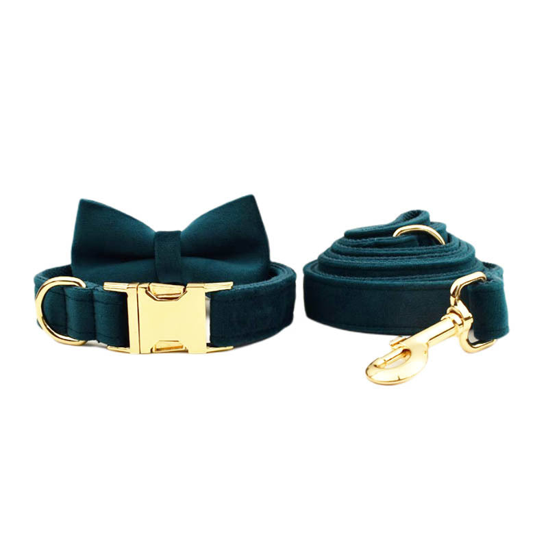 KFX-0599869 Velvet Pet Collar with Scalable Traction Rope and Bow Tie - Adjustable Fit for Dogs