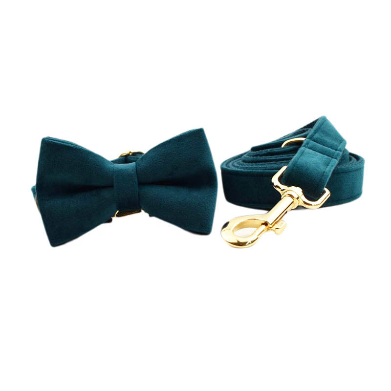KFX-0599869 Velvet Pet Collar with Scalable Traction Rope and Bow Tie - Adjustable Fit for Dogs