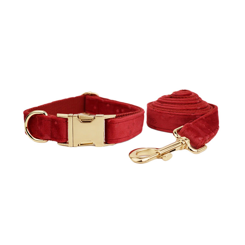 KFX-0599869 Velvet Pet Collar with Scalable Traction Rope and Bow Tie - Adjustable Fit for Dogs
