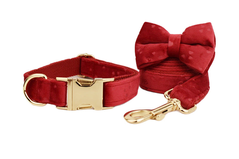 KFX-0599869 Velvet Pet Collar with Scalable Traction Rope and Bow Tie - Adjustable Fit for Dogs