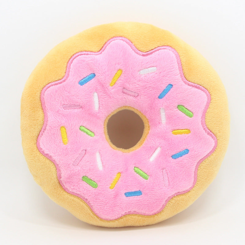 KFX-0600253 Donut-Shaped Plush Dog Toy in Pink, Brown, Green, and Blue - 15cm Diameter