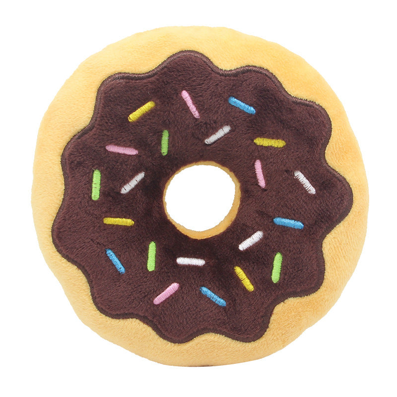 KFX-0600253 Donut-Shaped Plush Dog Toy in Pink, Brown, Green, and Blue - 15cm Diameter