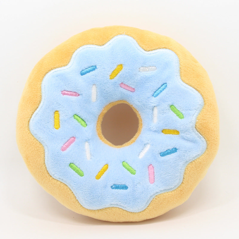 KFX-0600253 Donut-Shaped Plush Dog Toy in Pink, Brown, Green, and Blue - 15cm Diameter