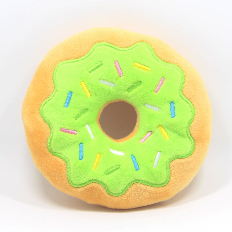 KFX-0600253 Donut-Shaped Plush Dog Toy in Pink, Brown, Green, and Blue - 15cm Diameter