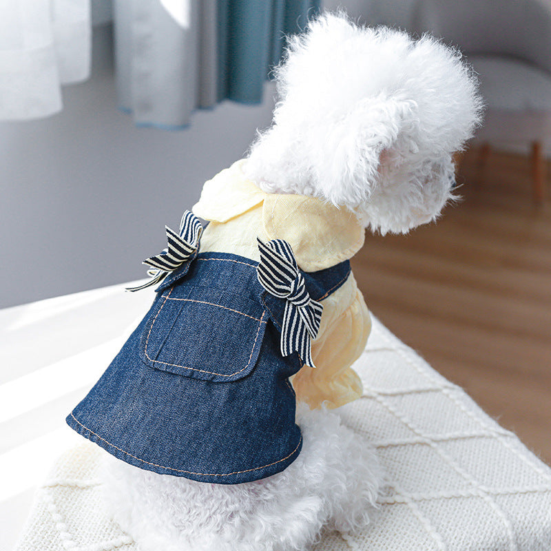 KFX-0601149 Casual Pet Dress with Button Plaid Design and Bow Suspenders for Small to Large Animals
