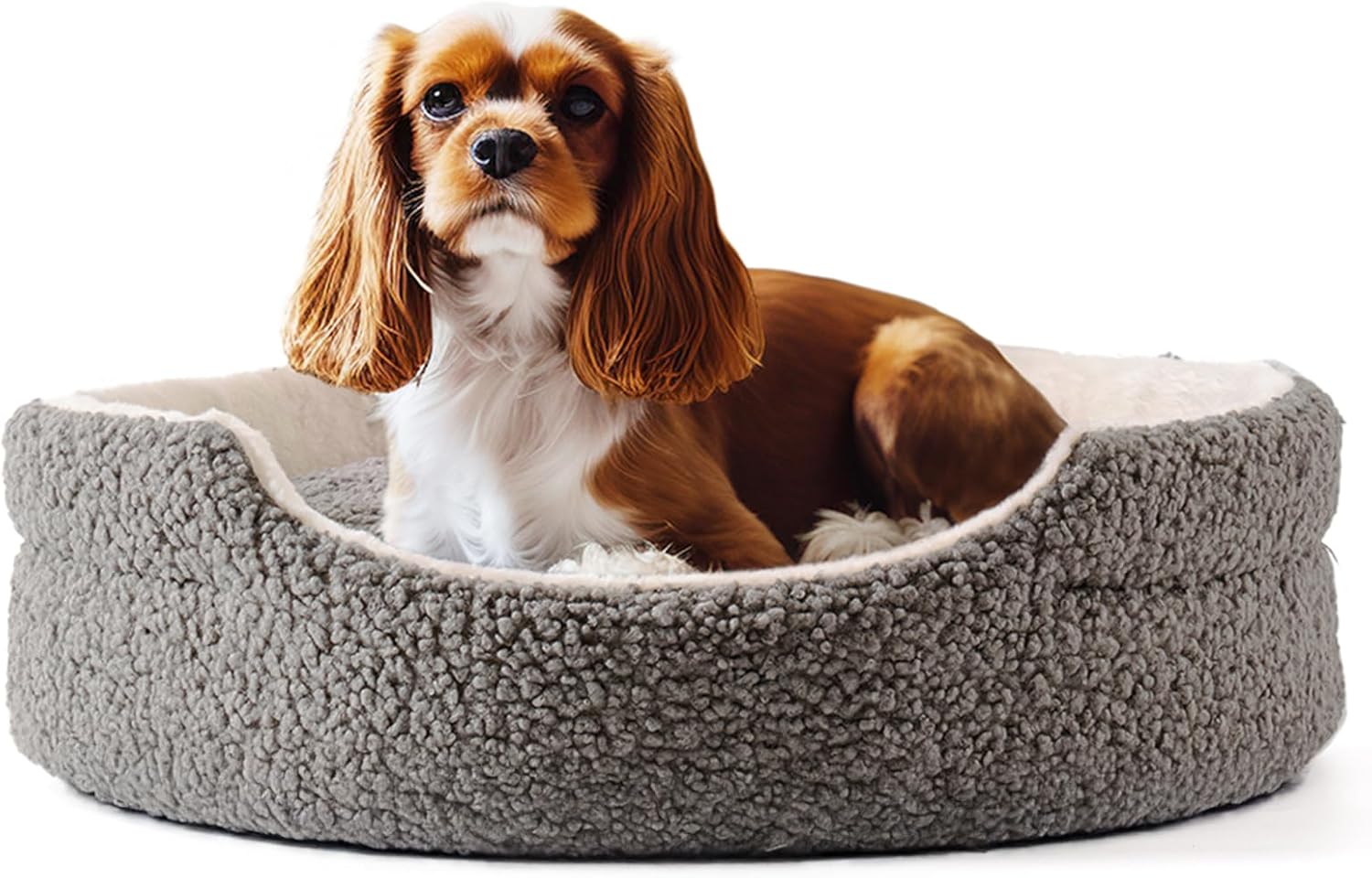 KFX-0604989 Orthopedic Washable Pet Bed for Small Dogs & Cats - 23 Inch Plush Round Bed with Non-Slip Bottom, Grey