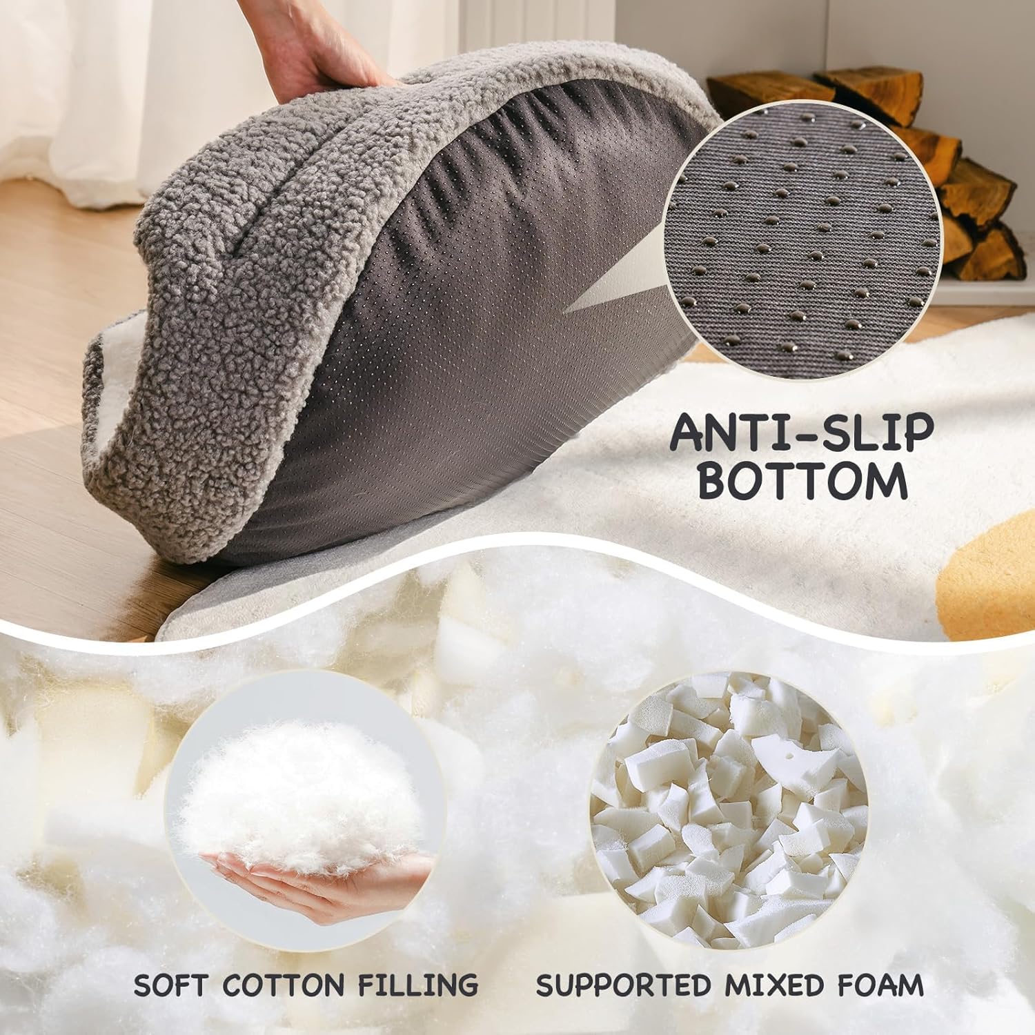KFX-0604989 Orthopedic Washable Pet Bed for Small Dogs & Cats - 23 Inch Plush Round Bed with Non-Slip Bottom, Grey