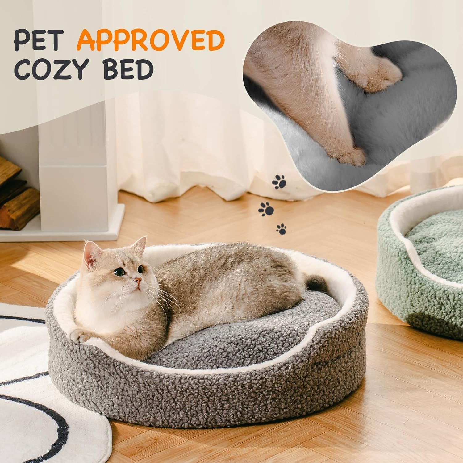 KFX-0604989 Orthopedic Washable Pet Bed for Small Dogs & Cats - 23 Inch Plush Round Bed with Non-Slip Bottom, Grey